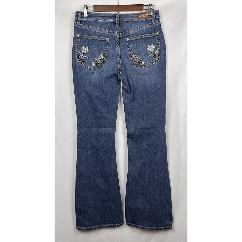SHYANNE 31W 32.5L Flare Jeans Embroidered Floral Stretch Boho Western Bootcut - Picture 2 of 11